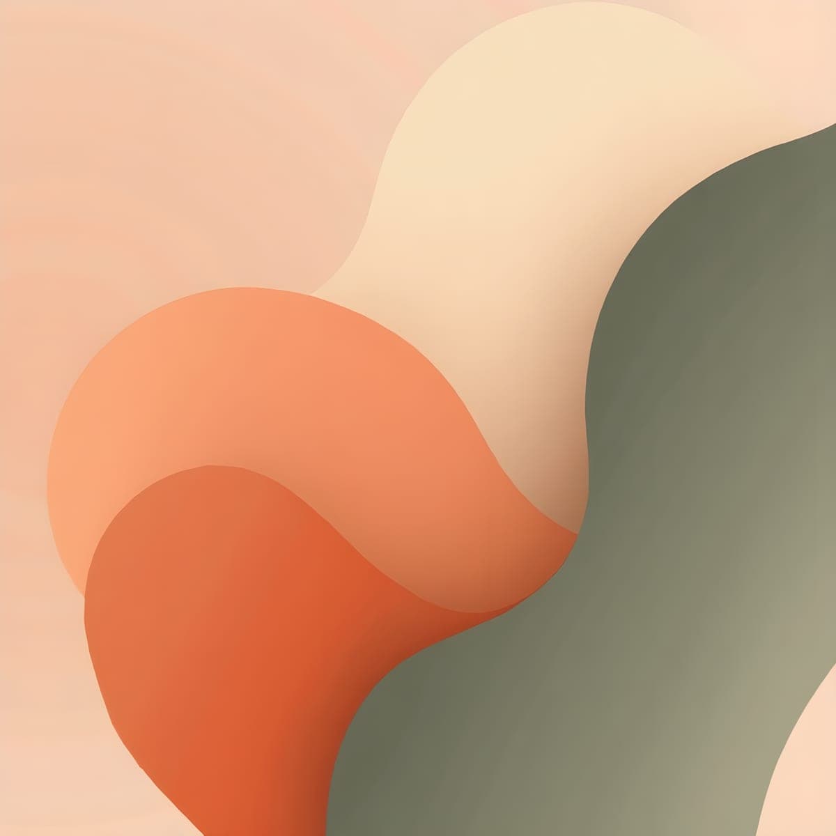 Flowing organic shapes in coral, sage and ochre on a soft matte gradient